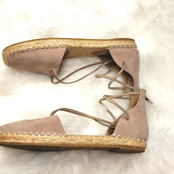 Eileen Fisher Criss Cross Lace Suede Espadrille 5 earth - Picture 9 of 12